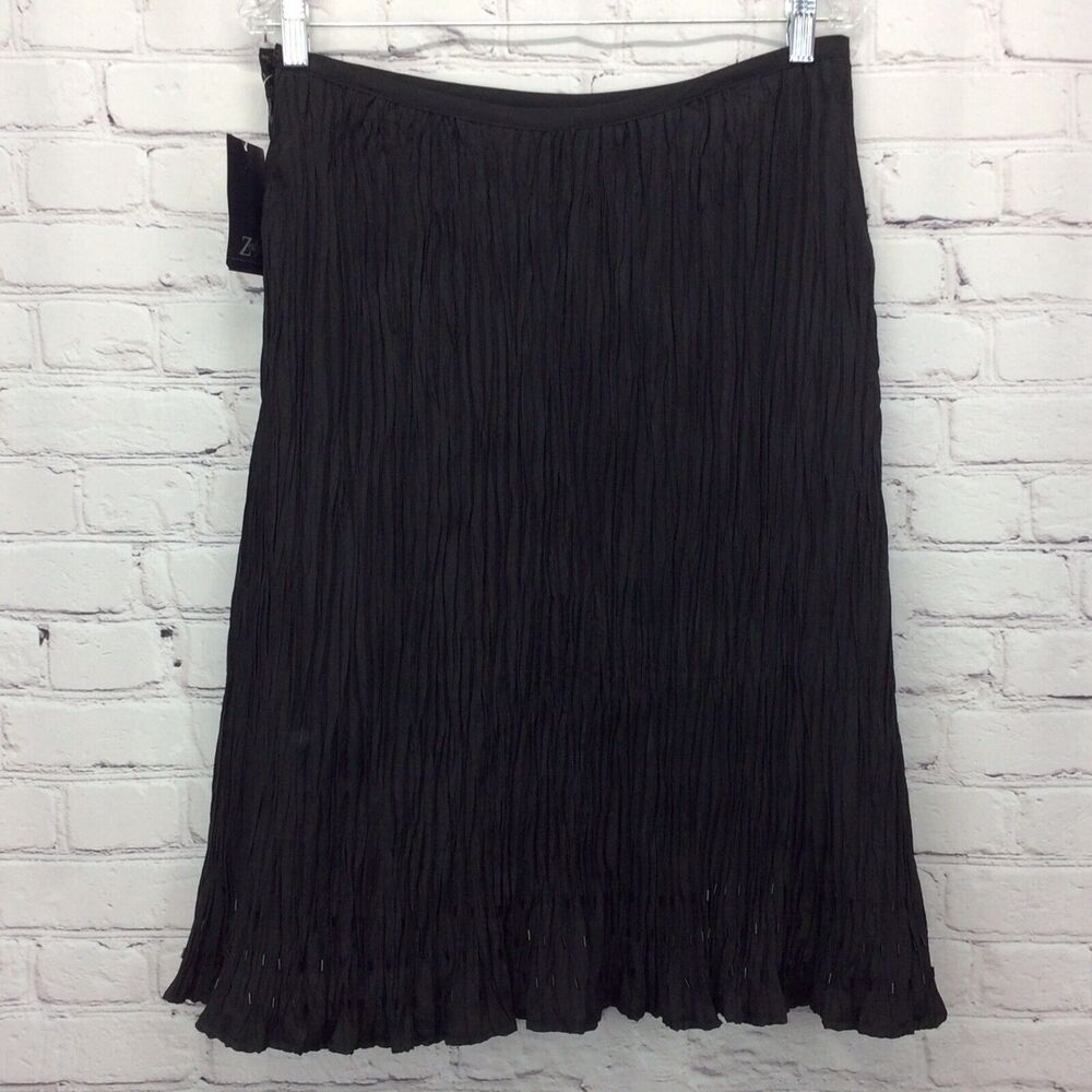Zalya Skirt Women's Sz 12 Dark Academia Black Accordion Pleats Beaded Hem Lined